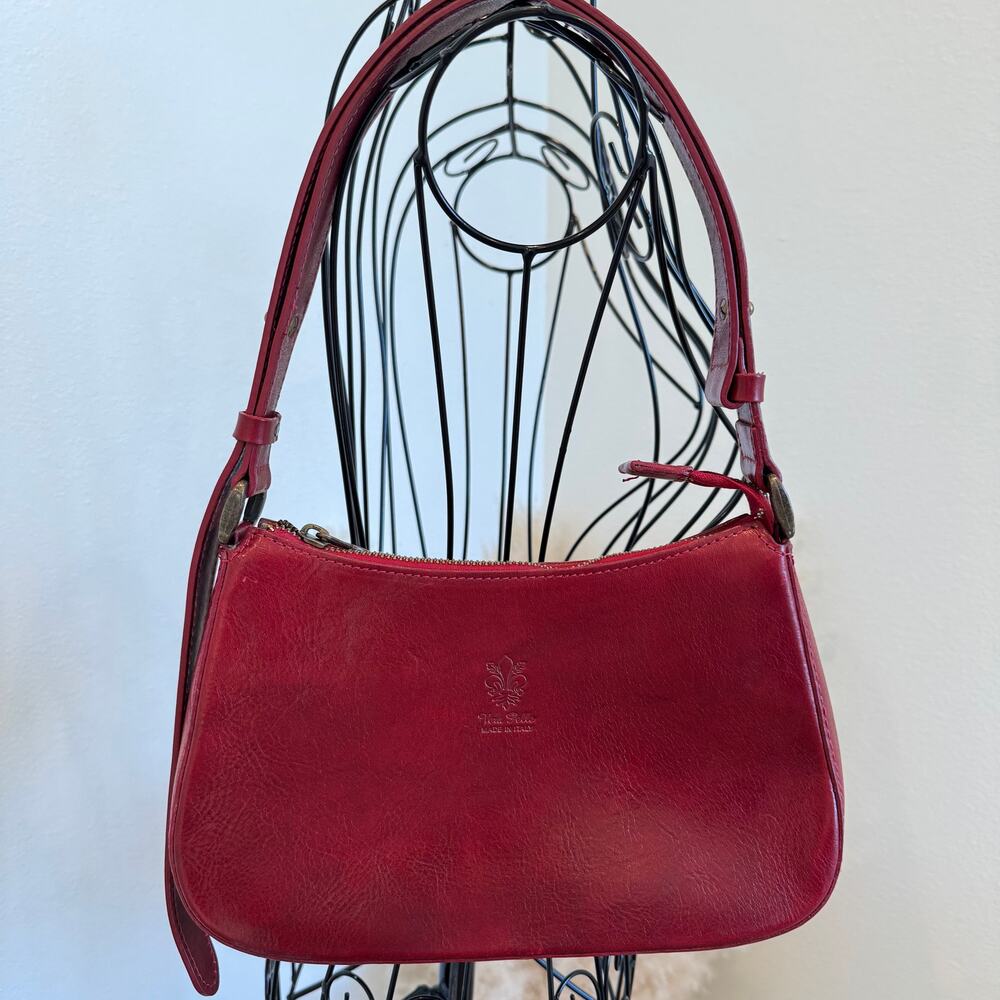 Italian Handmade Cherry Red Buffered Leather Shoulder Bag — Made in Florence